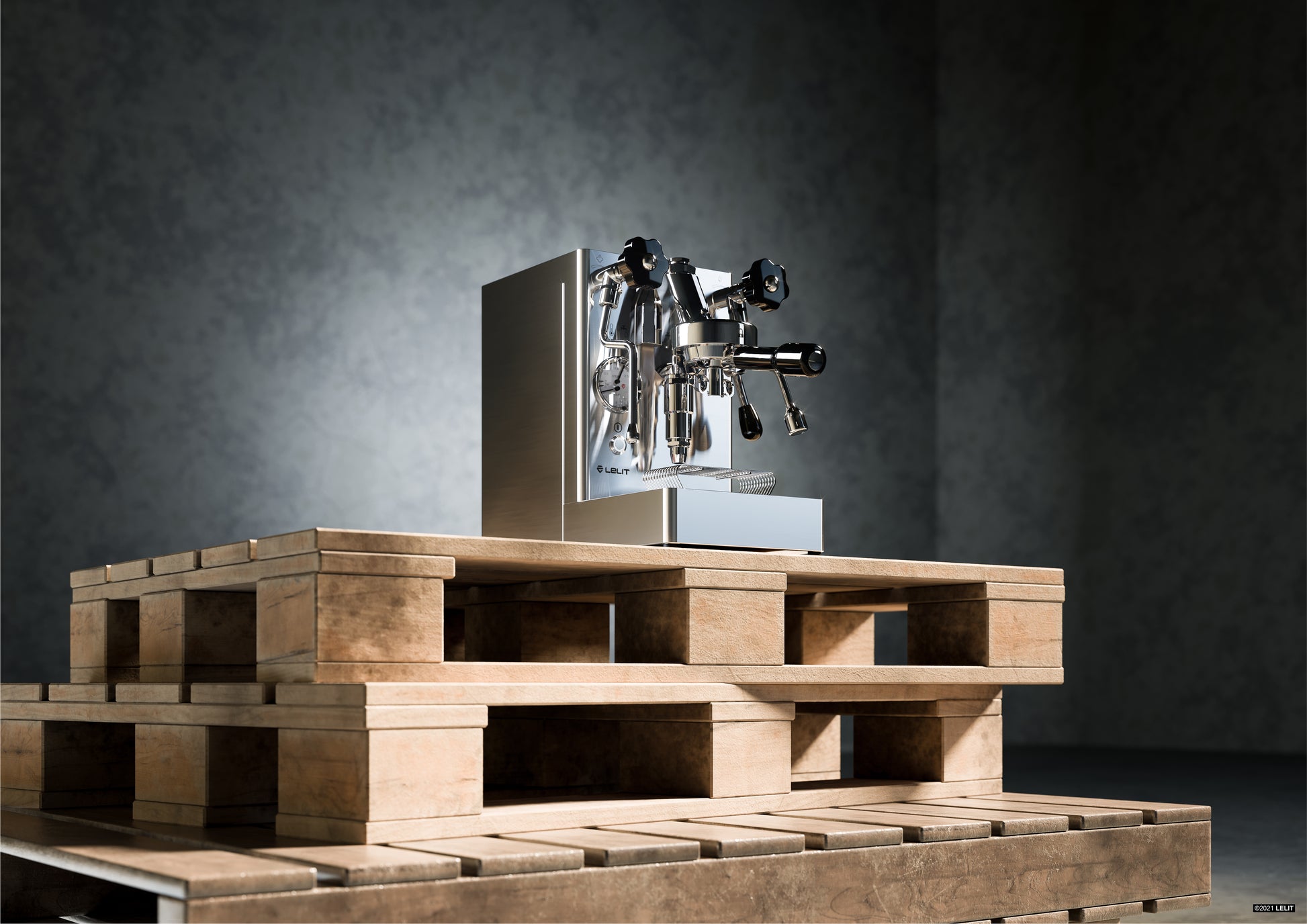 image of espresso machine on pallets