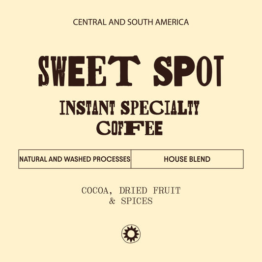 image of instant coffee web label - notes of cocoa, dried fruit, spices