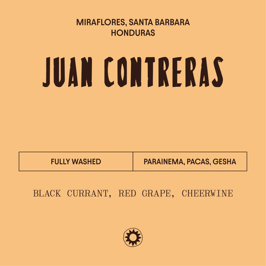 Product label for Juan Contreras-A specialty coffee that is perfect for espresso coffee.
