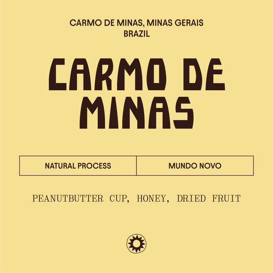 Coffee label with yellow tan coloring and only Carmo de Minas text.