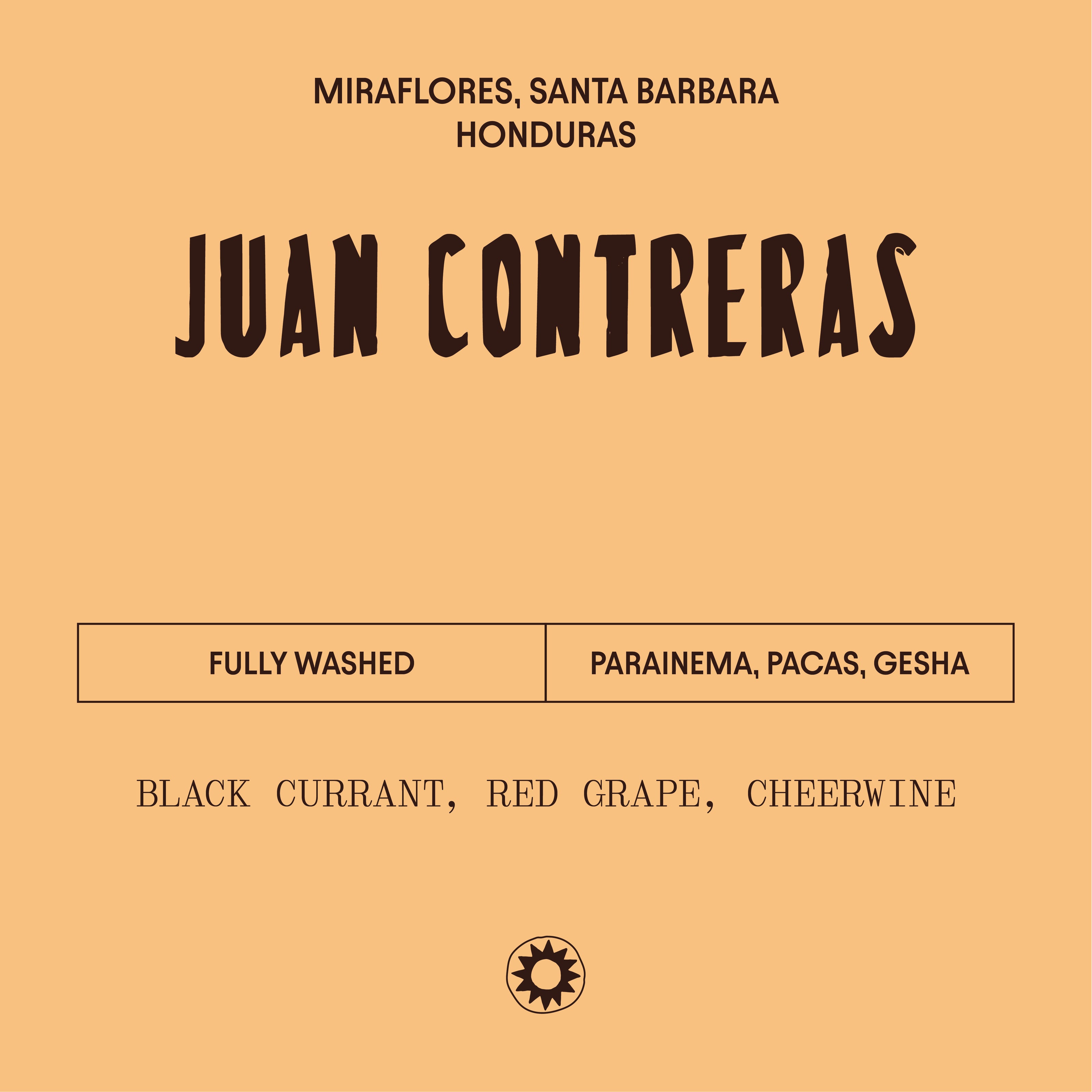 Product label for Juan Contreras-A specialty coffee that is perfect for espresso coffee. 