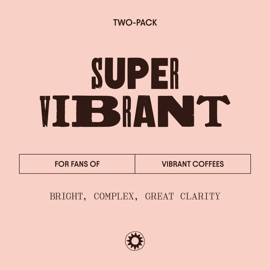 image of super vibrant two-pack label - for fans of vibrant coffees - bright, complex, great clarity