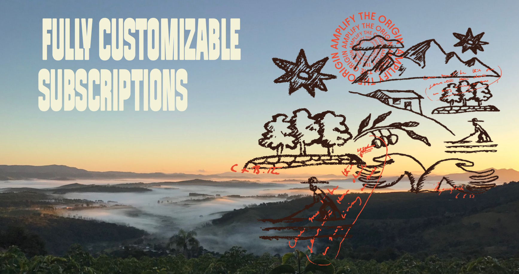 Scenic landscape with customizable subscriptions text and logo.