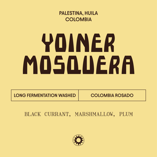 Yoiner Mosquera coffee label with text on a beige background