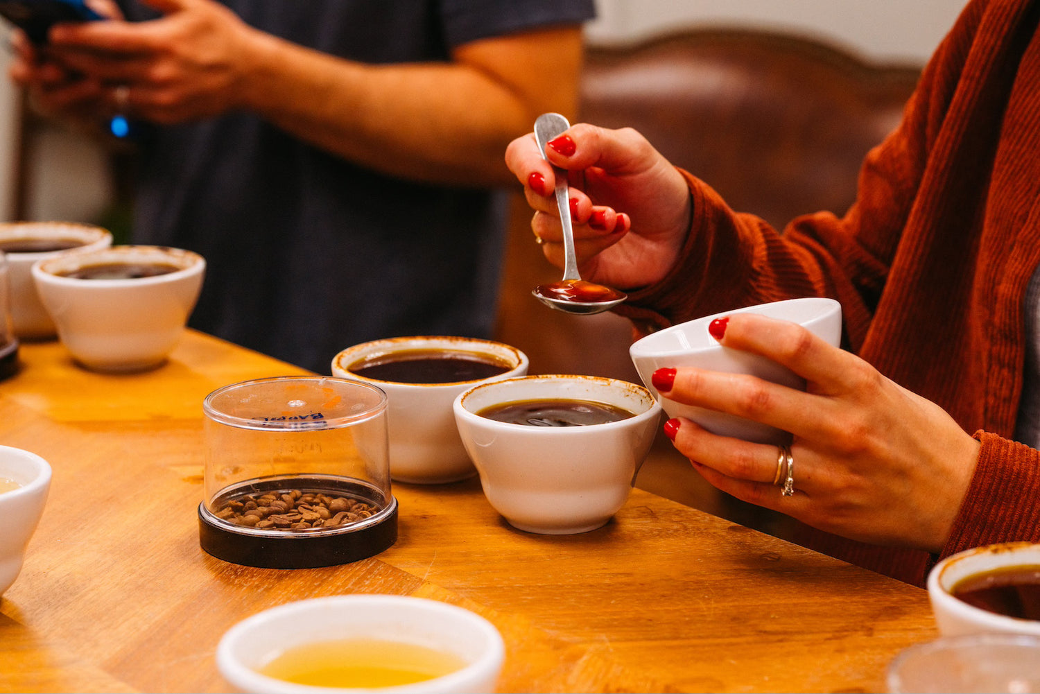Image of coffee cupping being conducted 