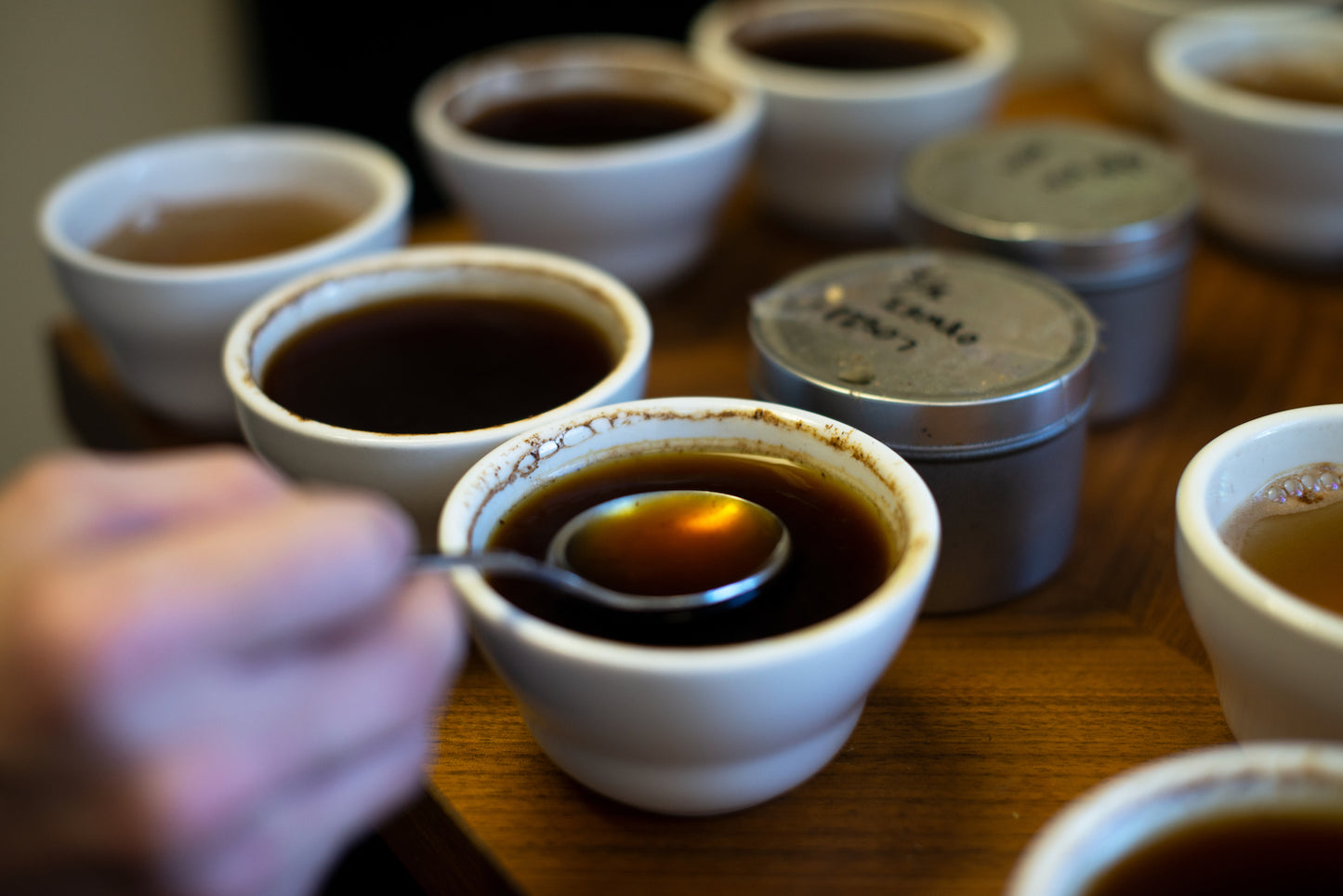 Image of coffee cupping in progress